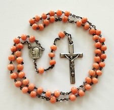 mama-estelle Ancien Chapelet en Argent 59 Belles Perles de Corail Coloris Pêche