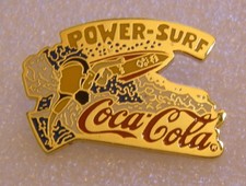 pin's COCA COLA POWER SURF BOARD WAVES vintage pin