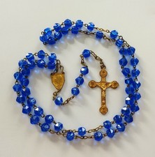 mama-estelle Ancien Chapelet Vierge en Métal 59 Perles en VERRE Bleu à Facettes