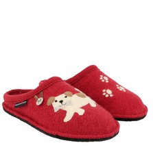 HAFLINGER FIDO PAPRIKA CHAUSSONS CONFORTABLES POUR LA MAISON EN PURE LAINE ROUGE