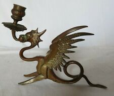 < BOUGEOIR BRONZE XIXème ANIMAL FANTASTIQUE DRAGON CHIMERE ASSEMBLAGE 2 MORCEAUX