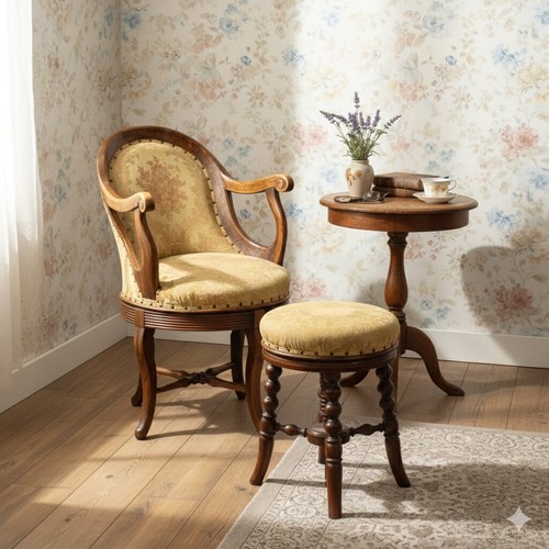 Fauteuil ancien avec pouf - ancien,