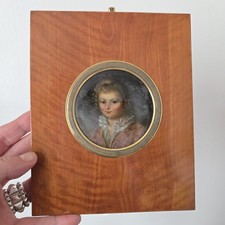 Portrait Miniature XIXè Peinture Fixé Sous Verre Dame Bijoux Corail Angleterre