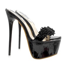 Mules Sexy En Vernis Noir À Talon Aiguille 17,5 Cm - GH10244 NOIR VERNIS