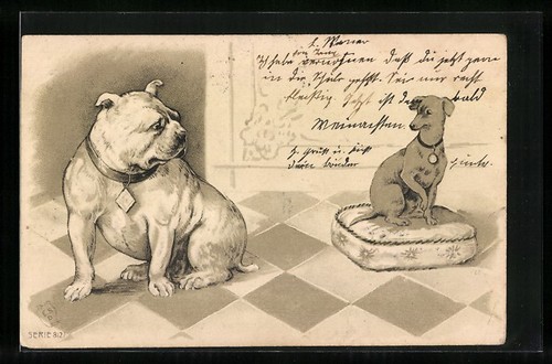 Lithographie chien puissant - chien, et