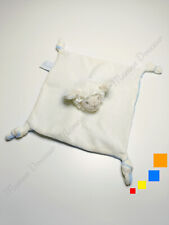 Doudou Plat/Mouchoir Mouton Agneau Carré Blanc Crème Bleu Noeuds Pédiatril Avène