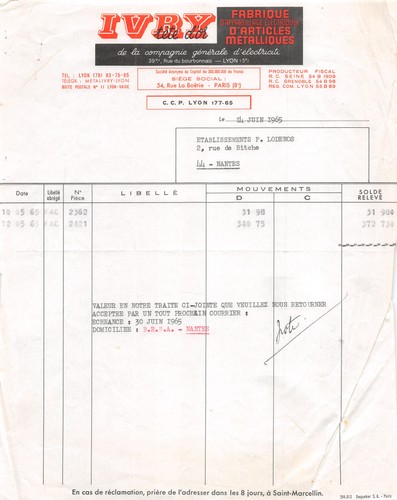 1965 fabrique appareillage - 1965, d