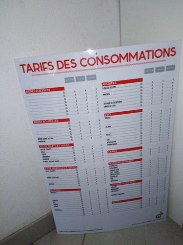 Panneau plaque tarif des