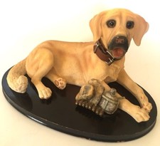 YELLOW LABRADOR Lying Down Dog Figurine Statue Decor Home Wood Stand It/304