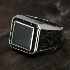 Bague chevalière homme argent massif 925 pas cher pierre noir Zirconium tendance