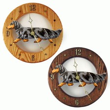 Horloge En Bois Teckel Poil Long Bleu