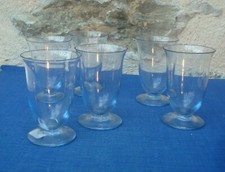 V61 Lot 6 Verres sur Pied Bleu Pale Apéritif Vin Ancien Art Déco genre ouraline