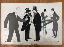 Grande Lithographie originale de SEM Portraits de Personnalités Au Café 1904
