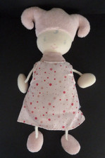 N7. DOUDOU PELUCHE COROLLE POUPEE FEE LUTIN ROBE ROSE POIS GRELOT 27cm TBE