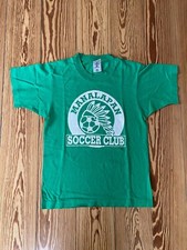T-shirt vintage années 80 vert Made in USA football S (Jeunesse M) Fruit du métier à tisser