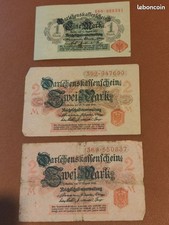 lot de 3 billets allemands 1914 (1 x 1 mark et 2 x 2 marks)