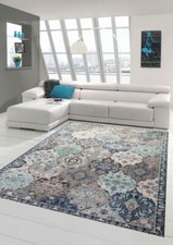 Tapis oriental de salon d'extérieur ornements en gris bleu