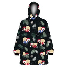 Unisexe Mignon Santa Paresseux Noël Animal Polaire Imprimé Très Grand Drap Sweat