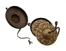 Cymbales Tibétaines avec Etui Cuivre Symboles Auspicieux  Modèle Ancien #  2054