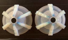 2 Coupelles abats-jour verre opalescent à bandes Ezan Lacroix Petitot Art Déco