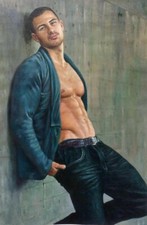 tableau peinture originale huile sur toile homme nu intégrale /gay male painting