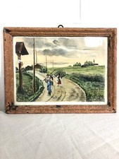 Peinture Aquarelle Scène Paysans Signée Würth Avec Cadre A Rénover Vintage