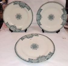 3 Assiettes Plates Faïence Palissy R&A Salins Décor Vert Port Offert