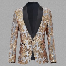 Homme Veste Blazer Velours Or