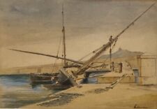 Aquarelle Toulon Arsenal Bateau LETUAIRE Français 19e