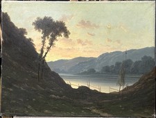 Antique Original Oil Painting on Canvas, Landscape Barbizon School, Signed