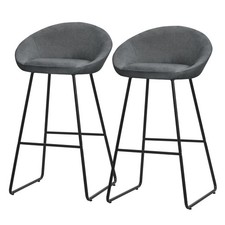 Set 2 tabourets de bar chaise comptoir anthracite dossier repose-pieds H 75 cm