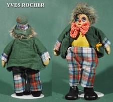 Yves Rocher années 1980, poupée clown Auguste, tête en porcelaine, corps tissus