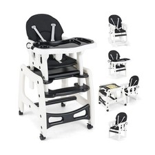 Chaise Haute Bébé Convertible avec Dossier à 3 Niveaux 4 Roues Universelles Amo