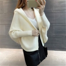 Femme Fille Ouvert Pull Tricot Cardigan Manteau Capuche Décontracté
