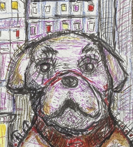 Tableau dessin chien immeuble - tableau,