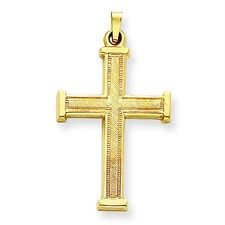 Homme Femmes 14K Jaune or Creux Latin Poli Croix Religieux Pendentif Breloque