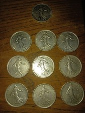 Lot 10 pièces de 5 frs