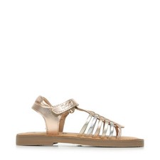 Sandales Nu Pieds Kickers fille Kick Prella Rose doré Cuir Scratchs