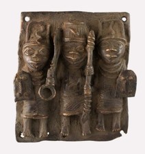 Plaque royale de Palais Style Ife bronze africain Benin Nigeria 16.5x15cm - 718