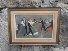 Gouache sur carton les Années folles art Nouveau Bal danses Tango