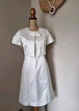 123 : ENSEMBLE VESTE BOLERO ET ROBE CEREMONIE BLANC SATIN WEDDING MARIAGE CIVIL 