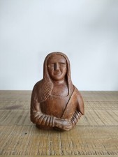 Ancienne Sculpture En Bois Buste De Femme Signée - Ethnique - Religieux