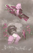 CP IL EMPORTE VOEUX JOLIE PETITE FILLE BANDEAU BIJOU POISSON LETTRE - 33251