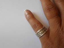 bague en argent massif, anneau, décor cordage, t. 53