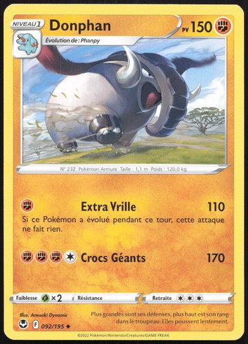 Carte pokémon donphan 092 - donphan, 092/195