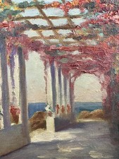 Huile sur toile periode ART DECO Vue d'une Pergola Lavande Provence Cannes Nice