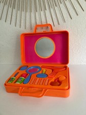 1⚜Ancienne Mallette Coiffure Orange Valise à Fleurs Jouet Vintage Made In France