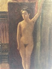 Belle Peinture Nu, Femme Sur Toile Signé À Identifier Romantisme, Atelier Nue