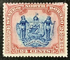 NORTH BORNEO QV 1897 Coat of Arms 24c Blue & Lake Stamp SG #109 Mint MH CAT £60