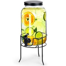 Distributeur à boissons en verre 3L avec robinet support noir design